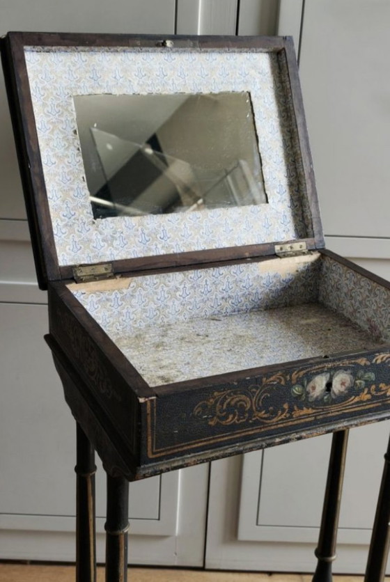 Image 1 of Small Napoleon III work table/sewing box in painted blackened wood – 19th century