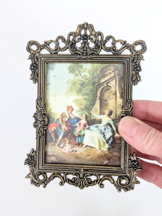 Image 1 of Set di 6 stampe d'arte vittoriane, cornice vintage in metallo dorato, Made in Italy, anni '70