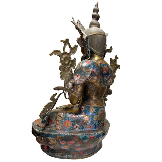 Tara Bianca Sitatara Monumentale – Tarda Dinastia Qing – 80 cm – 26,2 kg Bronzo Dorato & Cloisonné – Sculture (photo 8 of 10)