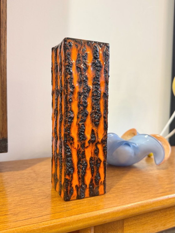 Image 1 of Vaso quadrato arancione vintage Fat Lava di Scheurich Keramik 423