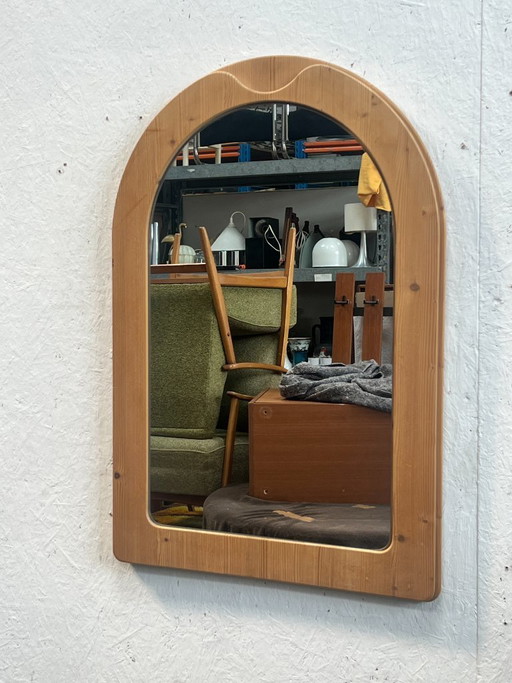 Vintage Large Pine Wood Mirror, Sweden 1970s