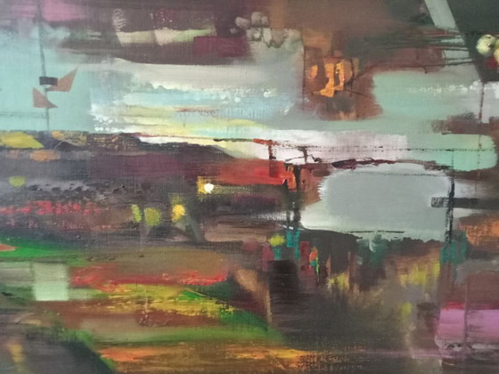 Pintura al óleo original Paisaje urbano abstracto – Pinturas y dibujos, Canvas (photo 7 of 11)
