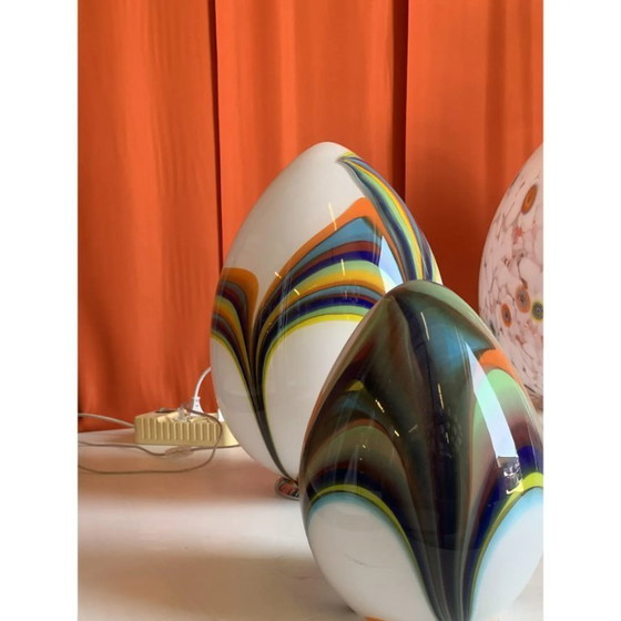 Image 1 of White Egg Table Lamp in Murano-Style Multicolored Glass