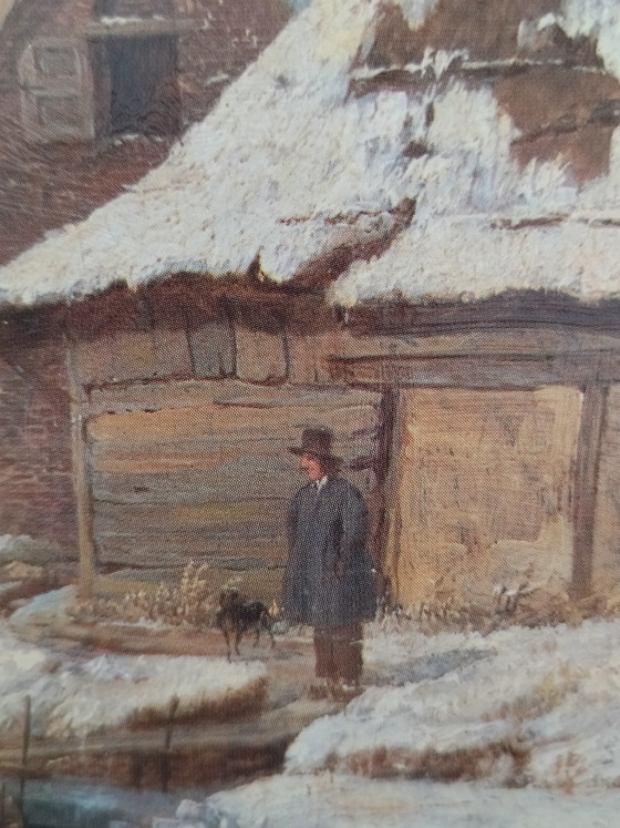 Charmante vintage reproductie van het schilderij "Hollandse winterscène" naar een werk van A.G. Jacobsen. (photo 11 of 15)