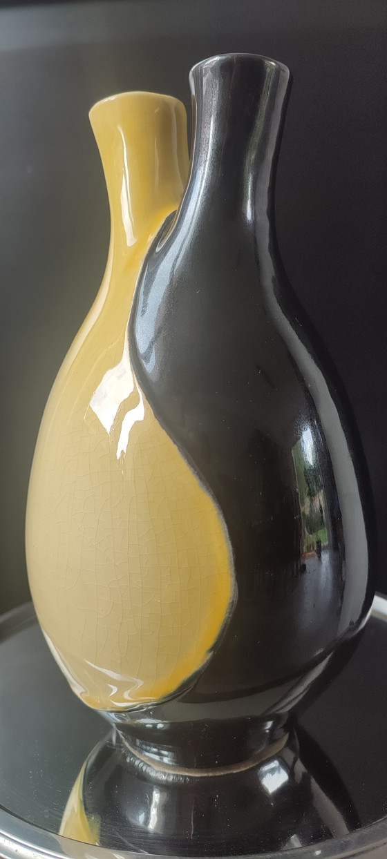 Image 1 of Vaso in ceramica vintage a due colli, 1964.
