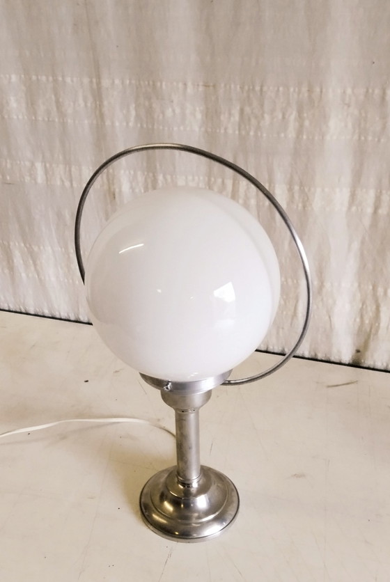 Image 1 of Table lamp in pewter and opaline glass globe - mid-20th century