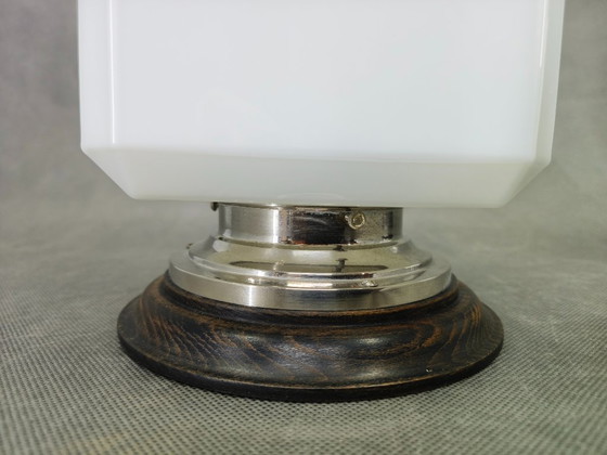 Image 1 of Pair Art Deco Nickel Wall Lights with Milky Glass, 1930s