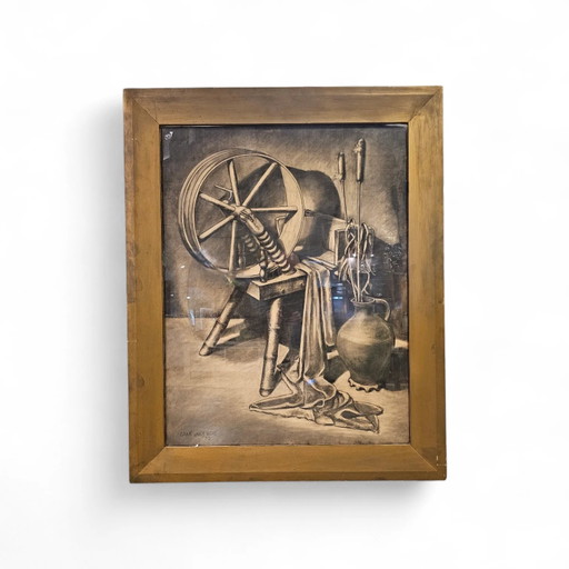 Große Kohlezeichnung / 1932 / signiert / Höhe 140 cm Daan van 't Hof / Jolie Laide