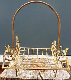 Wrought iron basket with handle medium, Decorative Objects, Metal, Green, Vintage (photo 3 of 5)