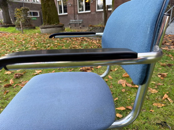 7x Ahrend De Cirkel tubular frame chairs, Dining chairs, Chrome, Blue (photo 9 of 9)