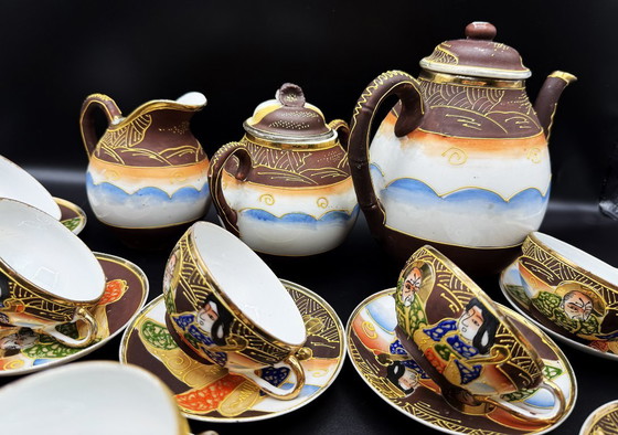 Image 1 of Vintage Satsuma - Hand-painted fine porcelain coffee set for 10 people