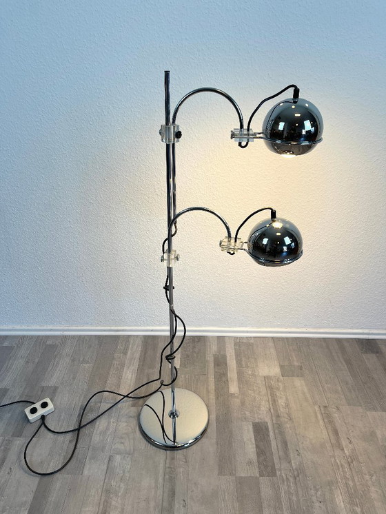 Image 1 of Space Age floor lamp, chrome, 2-light, globe spotlights