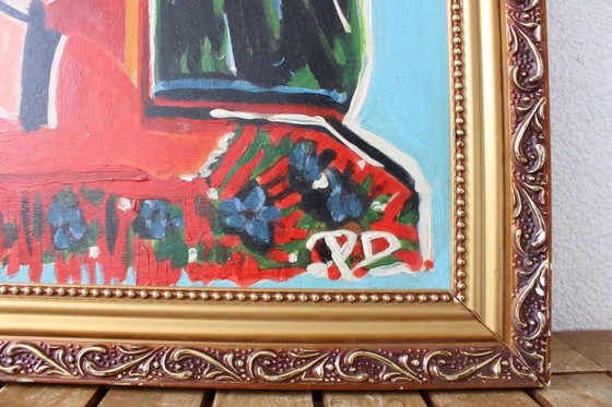 Image 1 of Ritratto a olio cubista/astratto d'epoca originale - Monogramma firmato