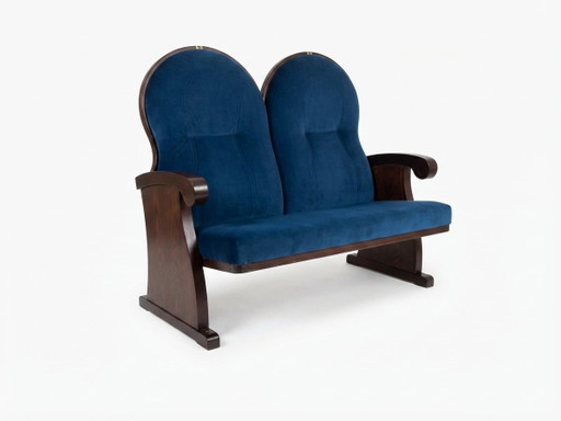 Loveseat vintage Art Déco con rivestimento blu, 1970