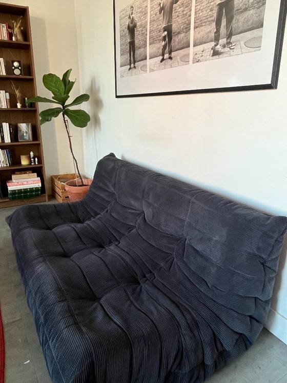 Togo 3-Seater Sofa in Blue Corduroy Attributed to Michel Ducaroy for Ligne Roset – 3-5 seaters, Velvet (photo 3 of 6)