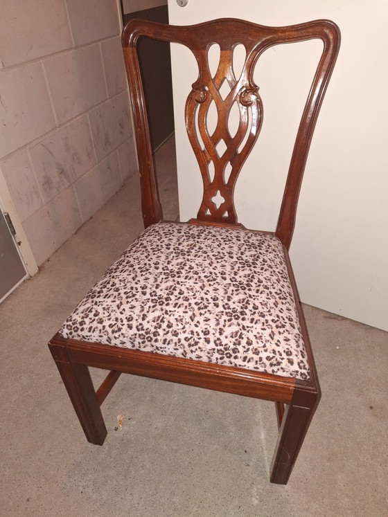 Set of 4 Chippendale-style dining chairs with leopard print seat – Wood (photo 10 of 10)
