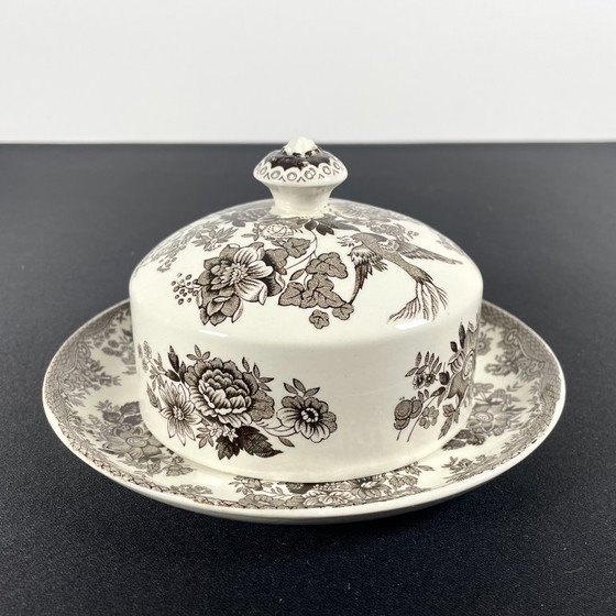 Image 1 of Beurrier en céramique blanche et brune Wedgwood Faisans
