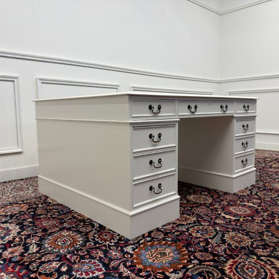 Classic English White Desk Partnerdesk – Wood, Leather (photo 6 of 18)