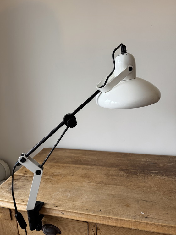 Image 1 of Lampe de bureau d'architecte vintage réglable – Blanche et noire – Années 1970/80