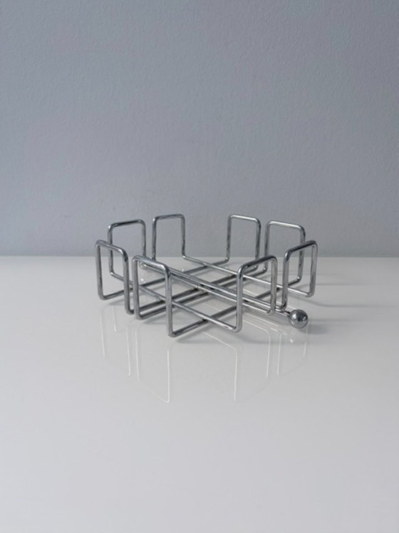 Vintage chromen servettenhouder, geometrisch design, Tafelaccessoires, Metaal, Chroom, Zilver, Modern (foto 6 van 9)