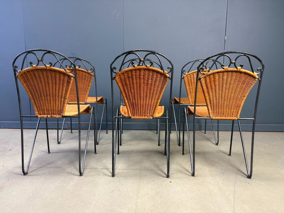 Sillas de mimbre de Frederick Weinberg, década de 1960, juego de 6 – Sillas de comedor, Metal, Wicker (photo 4 of 9)