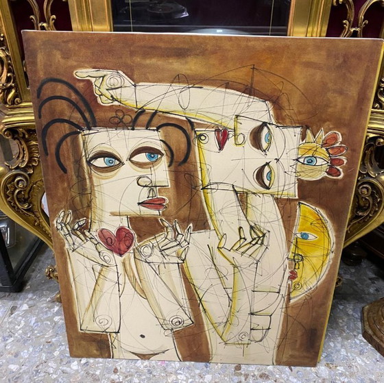Image 1 of Large oil painting on canvas, Spanish Post-Cubist School, 1900s