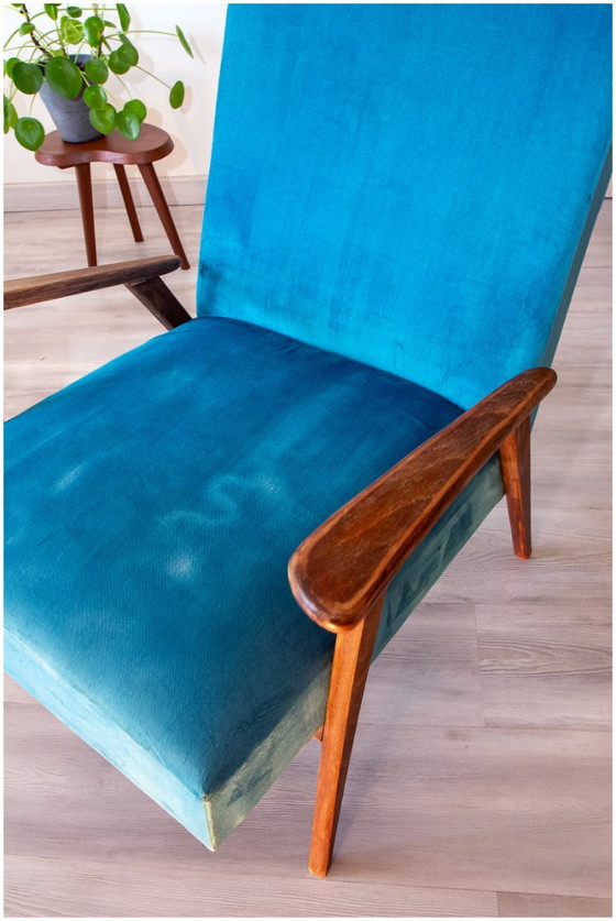 Poltrona scandinava in velluto blu anatra, anni '50-'60 – Poltrone (photo 5 of 7)