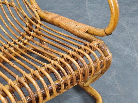 Image 1 of Italiaanse rotan loungefauteuil uit het midden van de 20e eeuw, jaren 60.