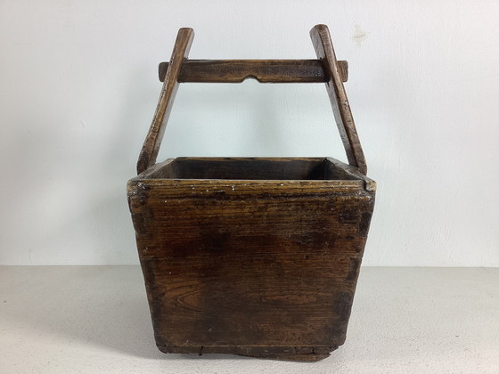 Image 1 of Vintage jaren dertig houten rijst mand kist 