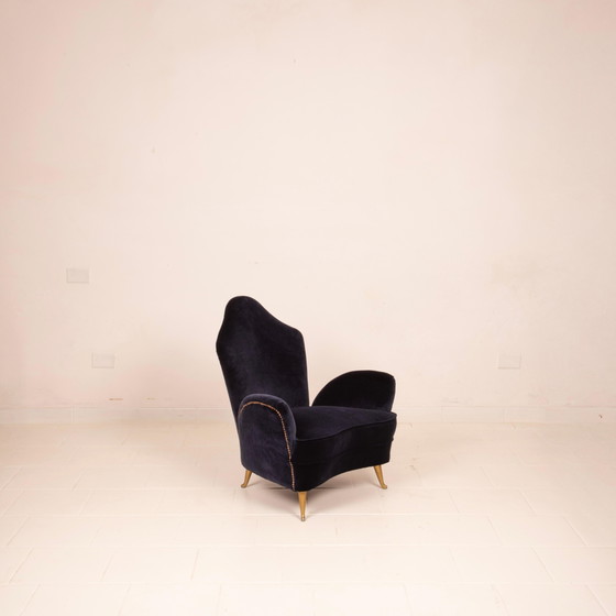 Cesare Lacca Mid Century Moderner italienischer Samt-Sessel für ISA Bergamo – Aluminium, Wood (photo 9 of 27)