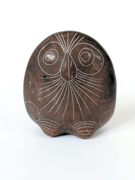 Image 1 of Statuetta di gufo Barro Negro messicano d'epoca | Ceramica fatta a mano in argilla nera di Oaxaca degli anni '70