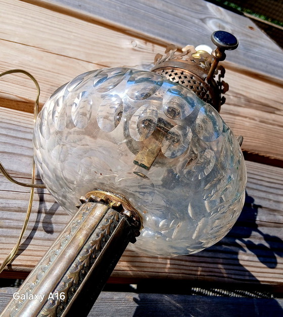 Image 1 of Grande lampada ad olio Baccarat ? Cristal Bronze Et Regule 77cm XIX Ème