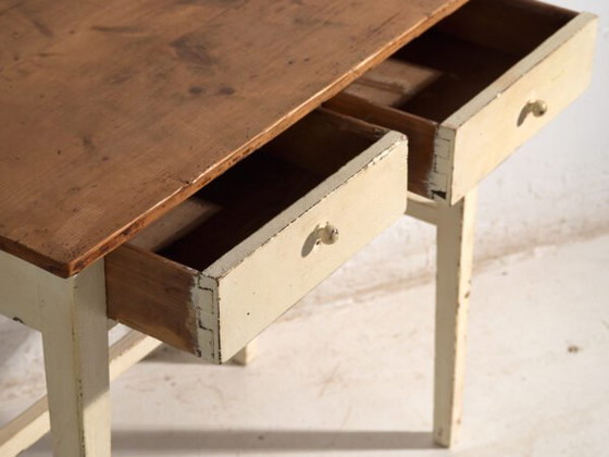Antieke tafel met twee laden van grenenhout – Centraal-Europa, circa 1910 – Bijzettafels, Porcelain, Rustic (photo 22 of 40)