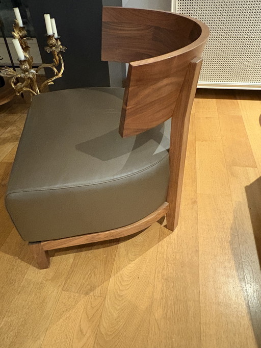 „Flexform-Lage-Loungehocker – Leer & Hout – Made in Italy-Design“