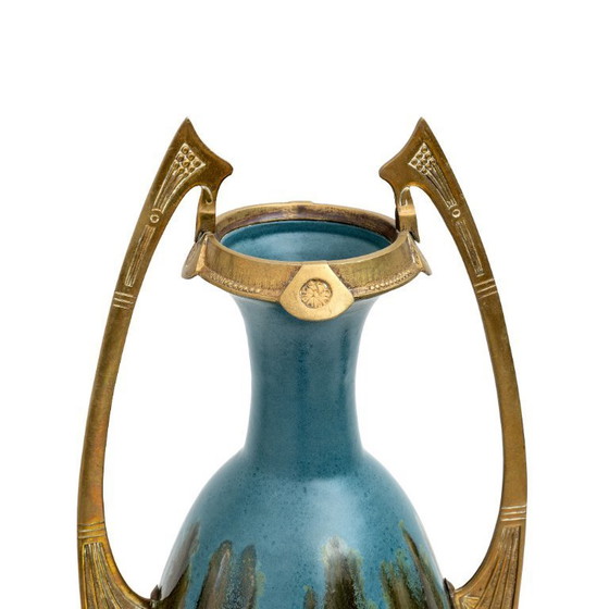 Image 1 of Pareja de jarrones Art Nouveau Jugendstil de bronce y cerámica, estilo Otto Eckman, 1900