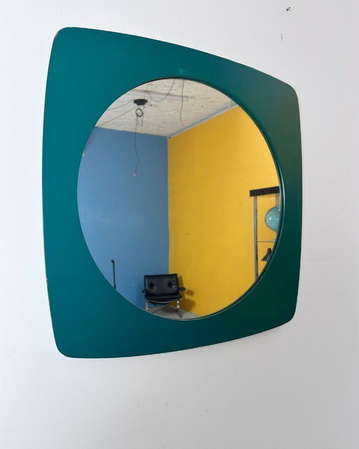Vintage wooden wall mirror – dark green, 1970s