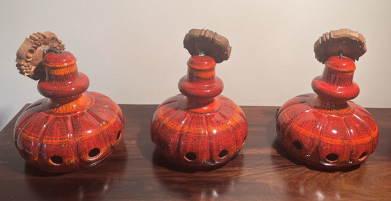Image 1 of 3 lámparas colgantes de cerámica roja, cerámica de Alemania Occidental, años 60/70