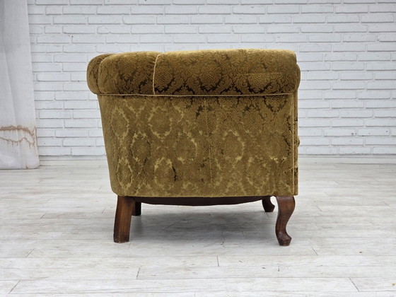 1950s, Danish relax chair, furniture velour, beech wood., Armchairs, Textile, Green (photo 12 of 18)