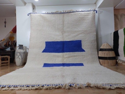 Traditioneel handgemaakt wollen vloerkleed, blauw en wit, handgemaakt, afmeting 2/3 meter – Ahrend, vloerkleden en tapijten