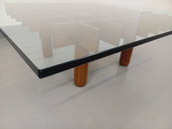 Image 1 of Vintage square Italian coffee table Kyoto by Gianfranco Frattini for Knoll in ash wood and glass from the 1970s