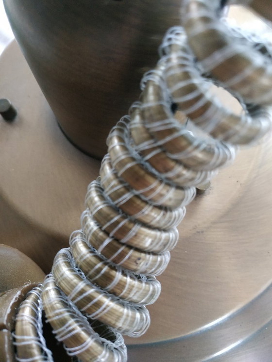 Image 1 of Vintage Adjustable Hexagon Massive Glass Ceiling Lamp (Brushed Brass)