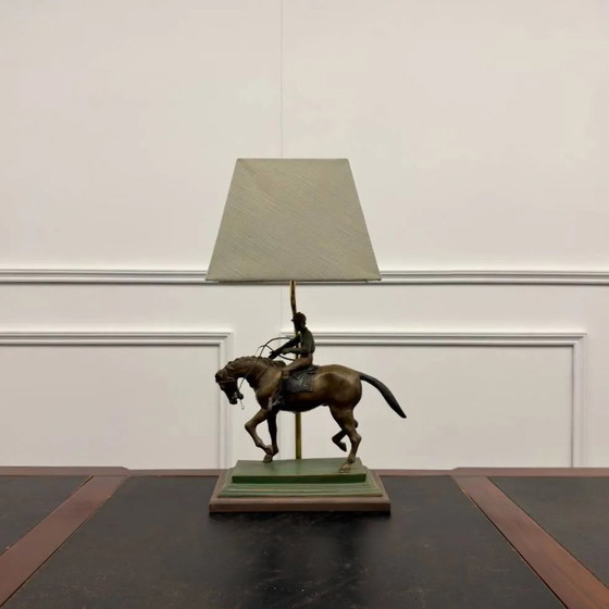 Classic English Bronze Horseman Table Lamp (photo 10 of 10)