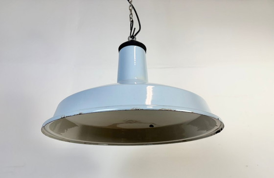 Image 1 of Lampada a sospensione industriale in smalto azzurro chiaro, anni '60