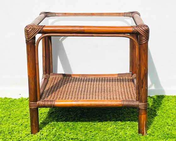 Image 1 of Table d'appoint en bambou ~ Style vintage années 70 ~ Table basse