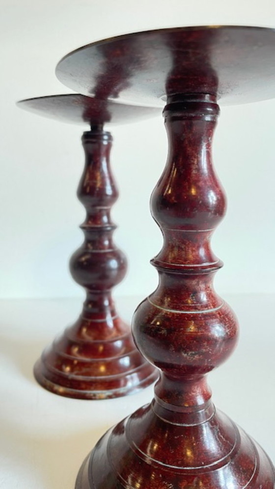 Image 1 of Vintage Patinated Metal Candlesticks