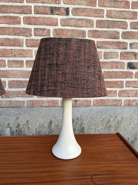 Image 1 of Vintage set of space-age style ceramic table lamps with tweed shades