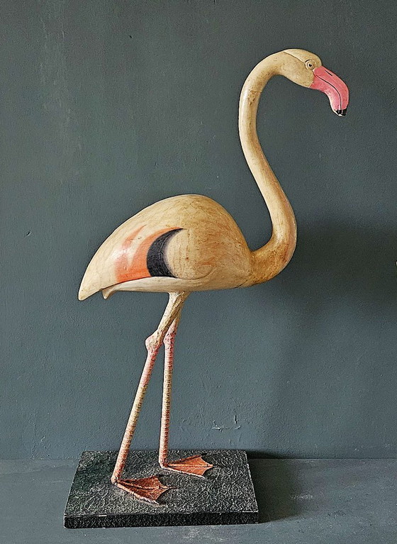 Image 1 of A wooden flamingo, decorative object mid-20th century,