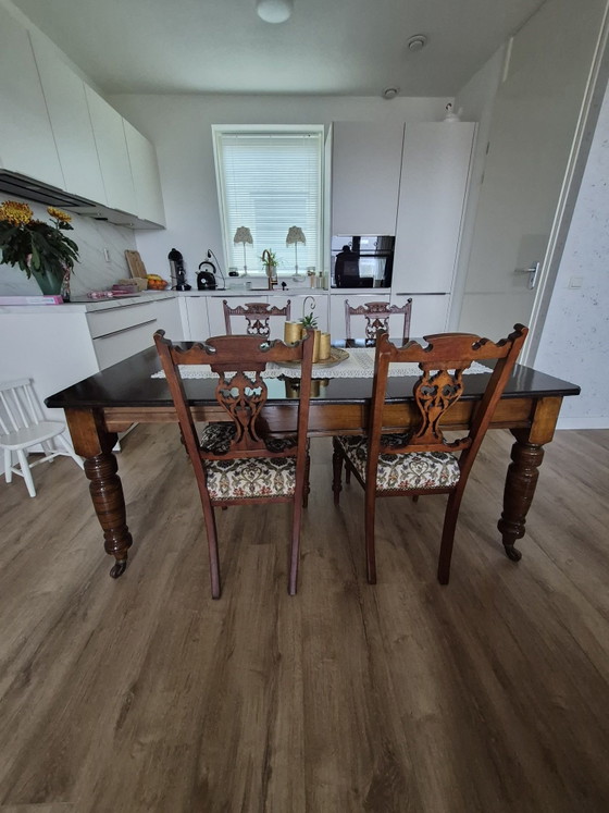 Table à manger avec 4 chaises, Salles à manger complètes, Métal, Textile, Beige (photo 6 sur 9)