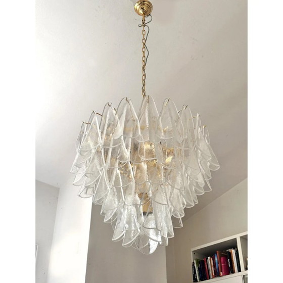 Image 1 of Venetian Transparent “Rondini” Murano Glass Gold Chandelier