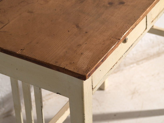Antieke tafel met twee laden van grenenhout – Centraal-Europa, circa 1910 – Bijzettafels, Porcelain, Rustic (photo 16 of 40)